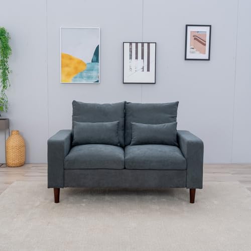 Small Loveseat Sofa Upholstered Couch Black Leather-like 2 Seater Q86948