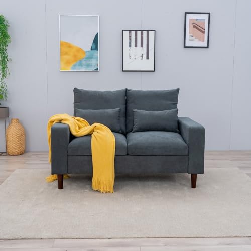 Small Loveseat Sofa Upholstered Couch Black Leather-like 2 Seater Q86948