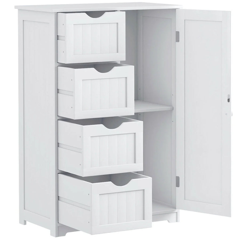 White 4 Drawer Wooden Bathroom Cabinet P8600