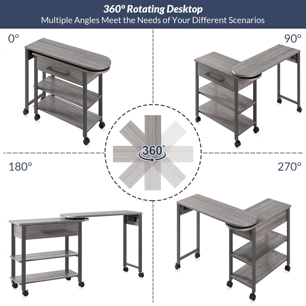 360° Rotating Desk with Charge Station and Storage Drawer T4772