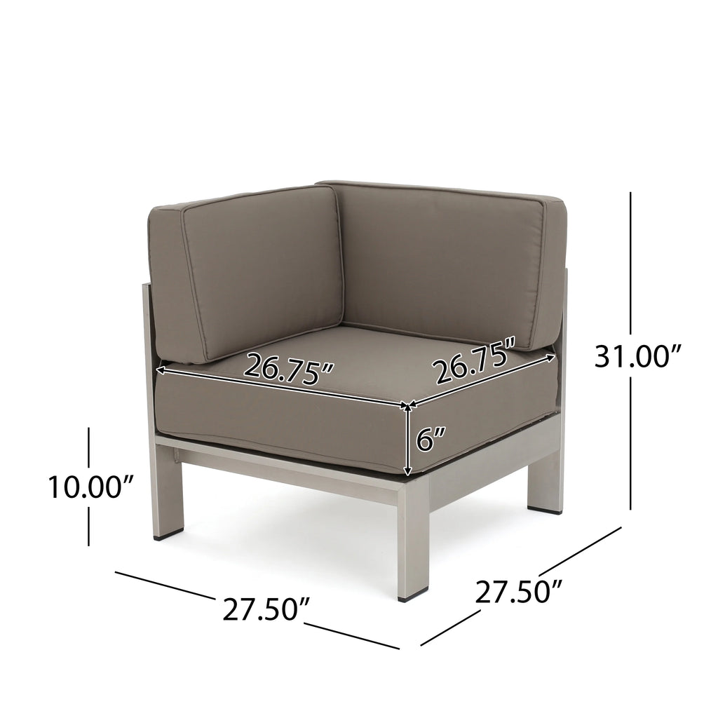 Silver and Khaki Outdoor Aluminum 11 Seater Sectional Sofa Set with Ottoman Y9175