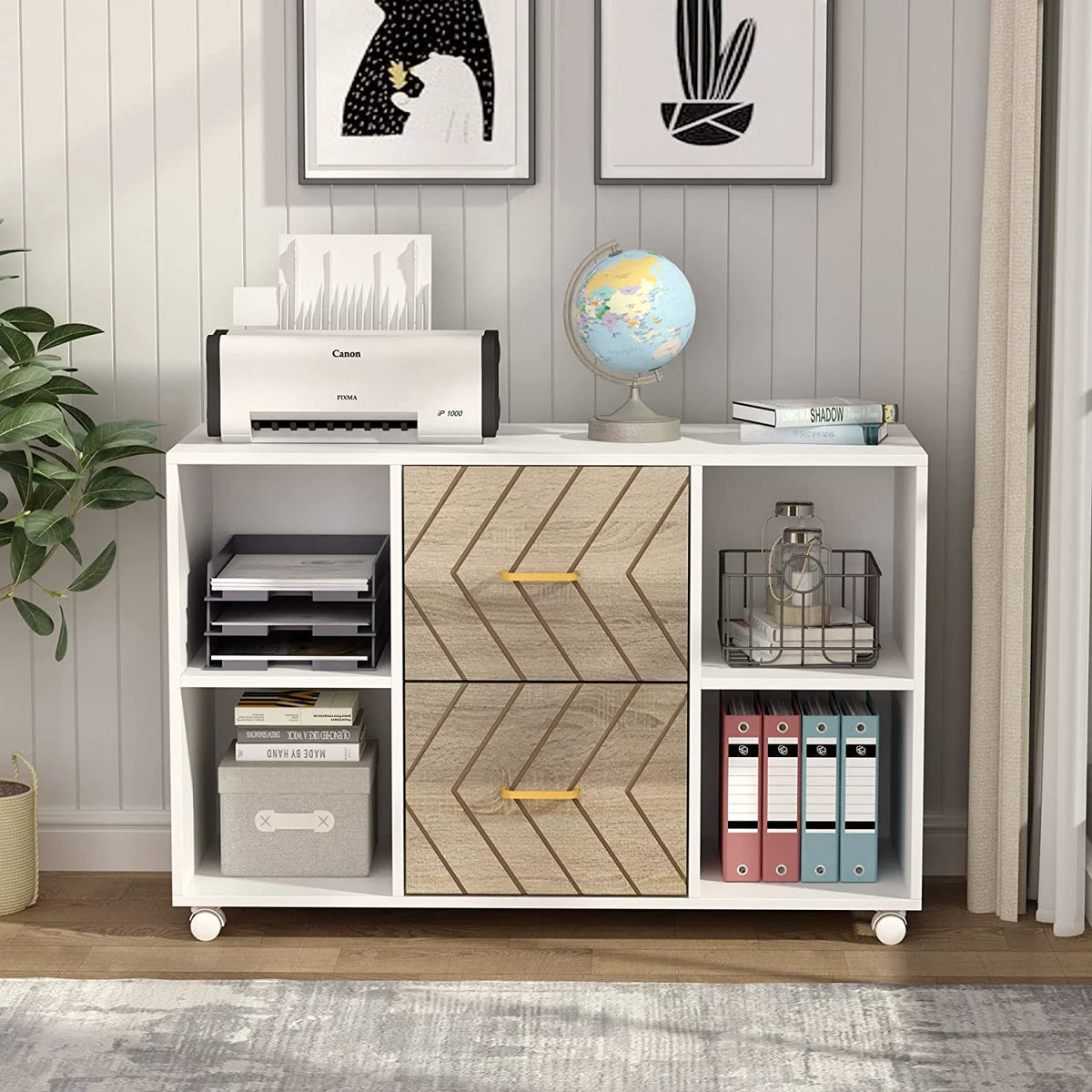 2 Drawer Wood File Cabinet with Wheels X249346