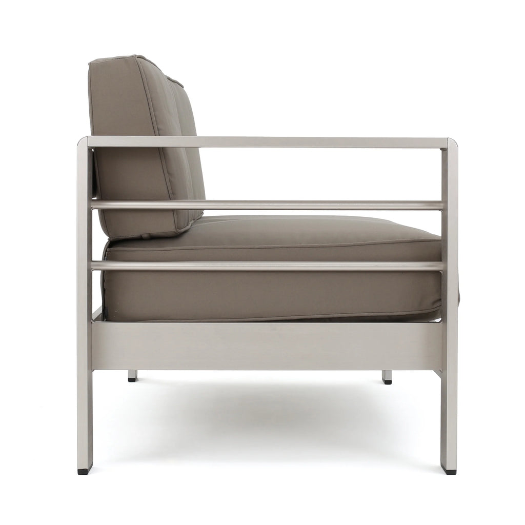 Silver and Khaki Outdoor Aluminum 11 Seater Sectional Sofa Set with Ottoman Y9175