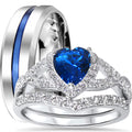 Sterling Blue Sapphire CZ Bridal Wedding Band Engagement Ring Set H65836