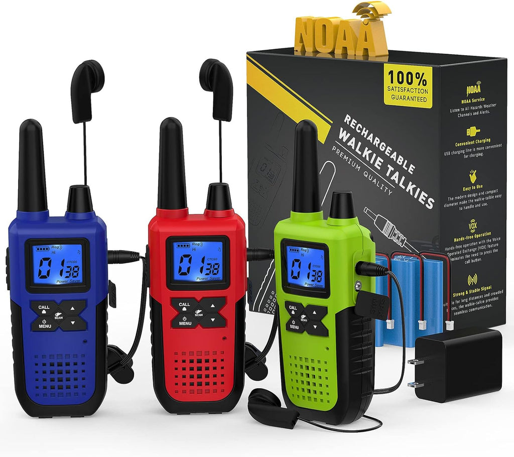 3 Pack Long Range 2 Way Radios with Earpiece and Mic Set USB Charger Battery Weather Alert Y2136