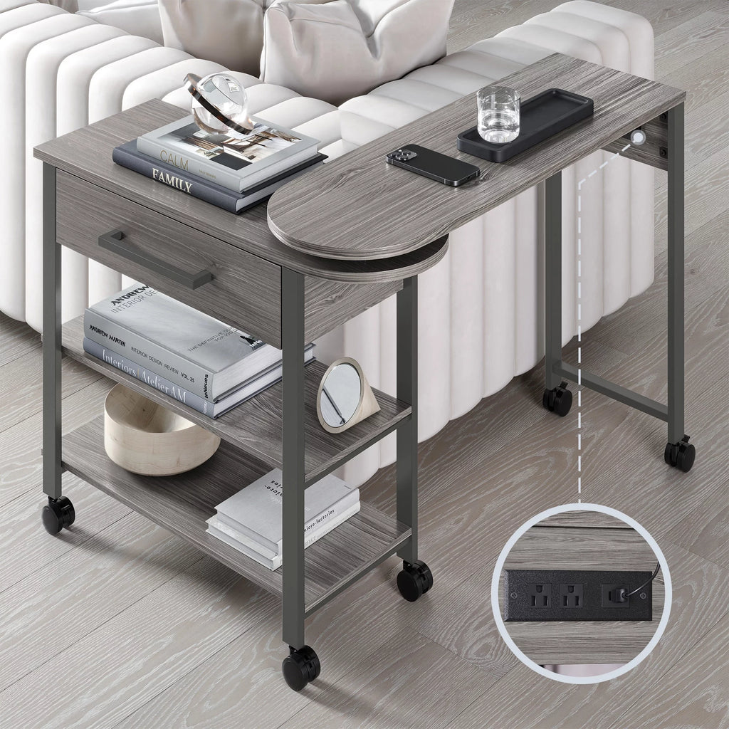 360° Rotating Desk with Charge Station and Storage Drawer T4772