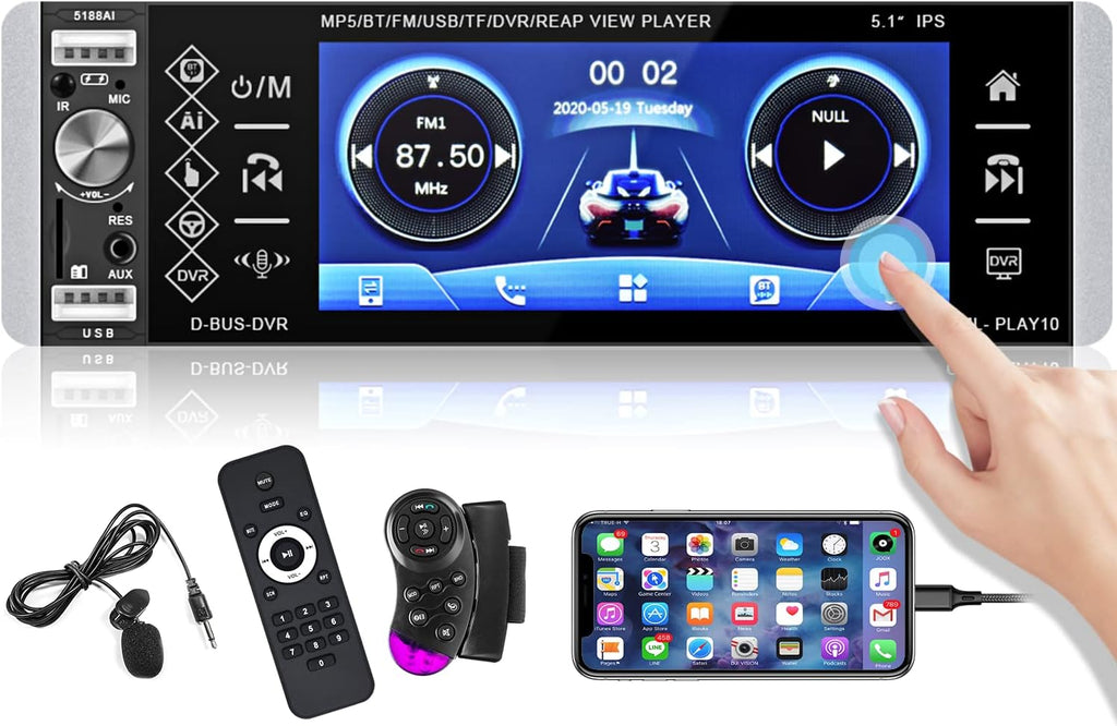 1 Din Bluetooth Touchscreen Car Stereo with Backup Camera E3081