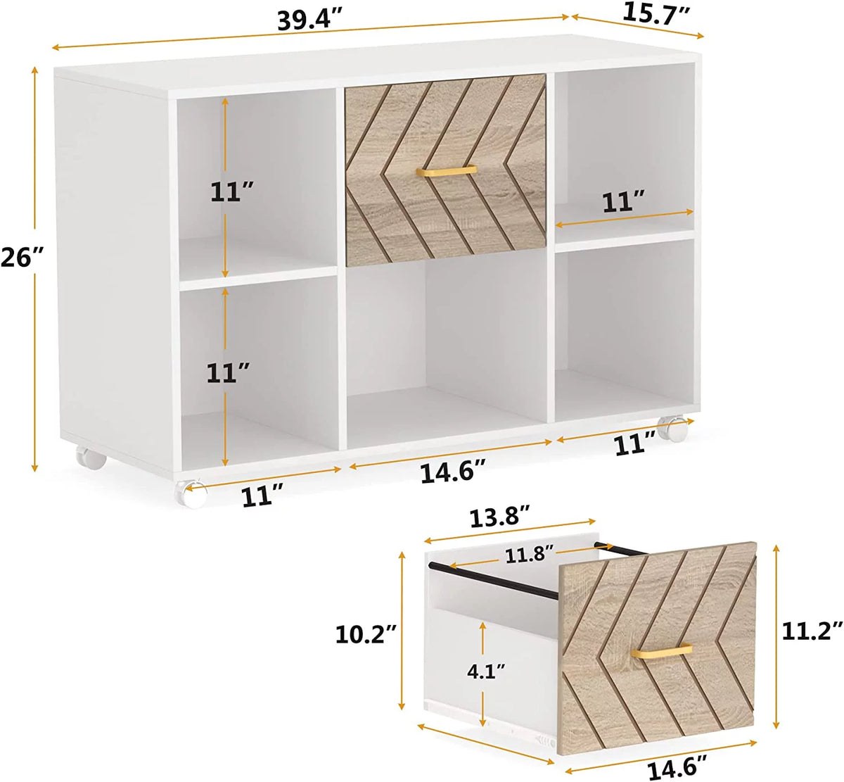 2 Drawer Wood File Cabinet with Wheels X249346