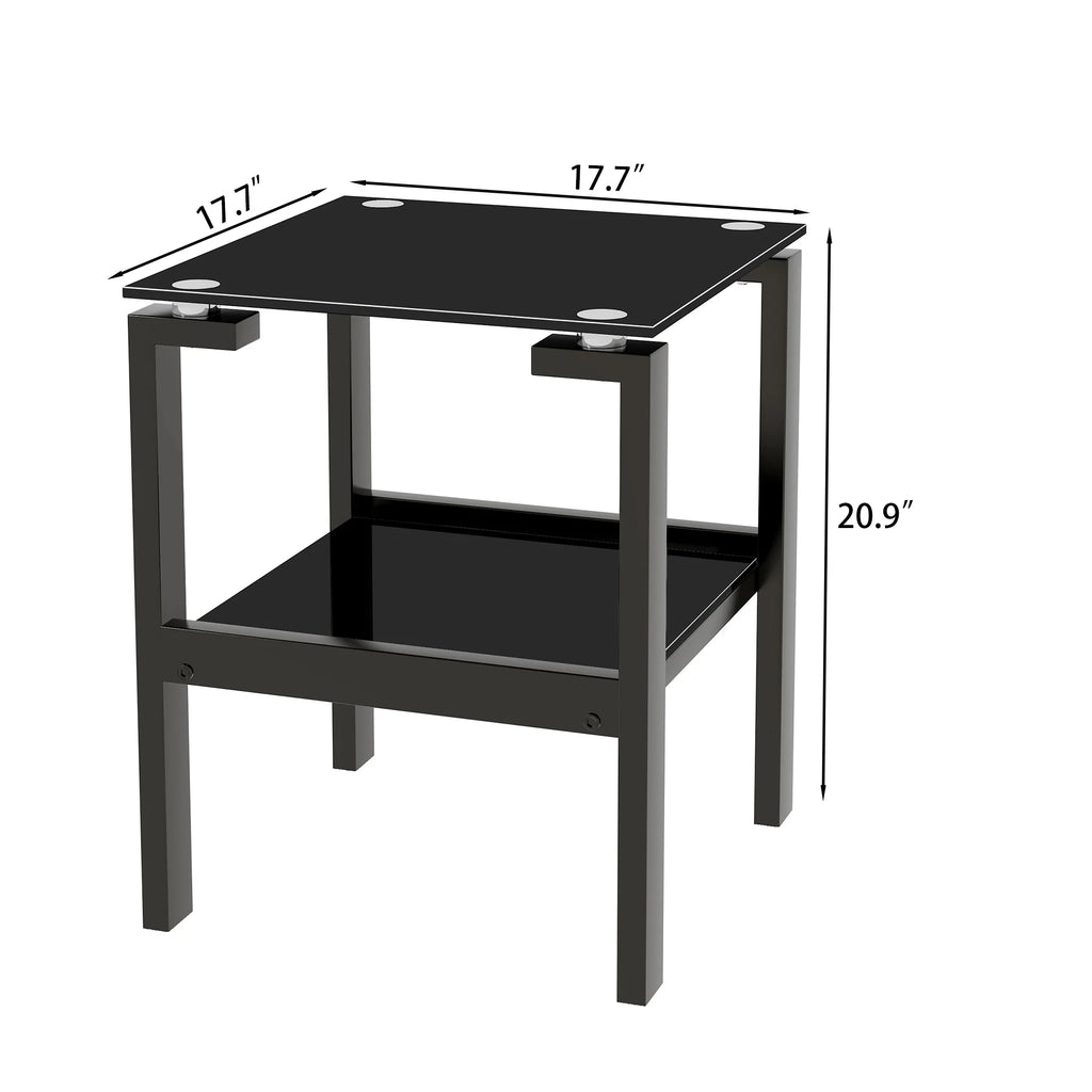 Black 2 Layer Glass End Table T109