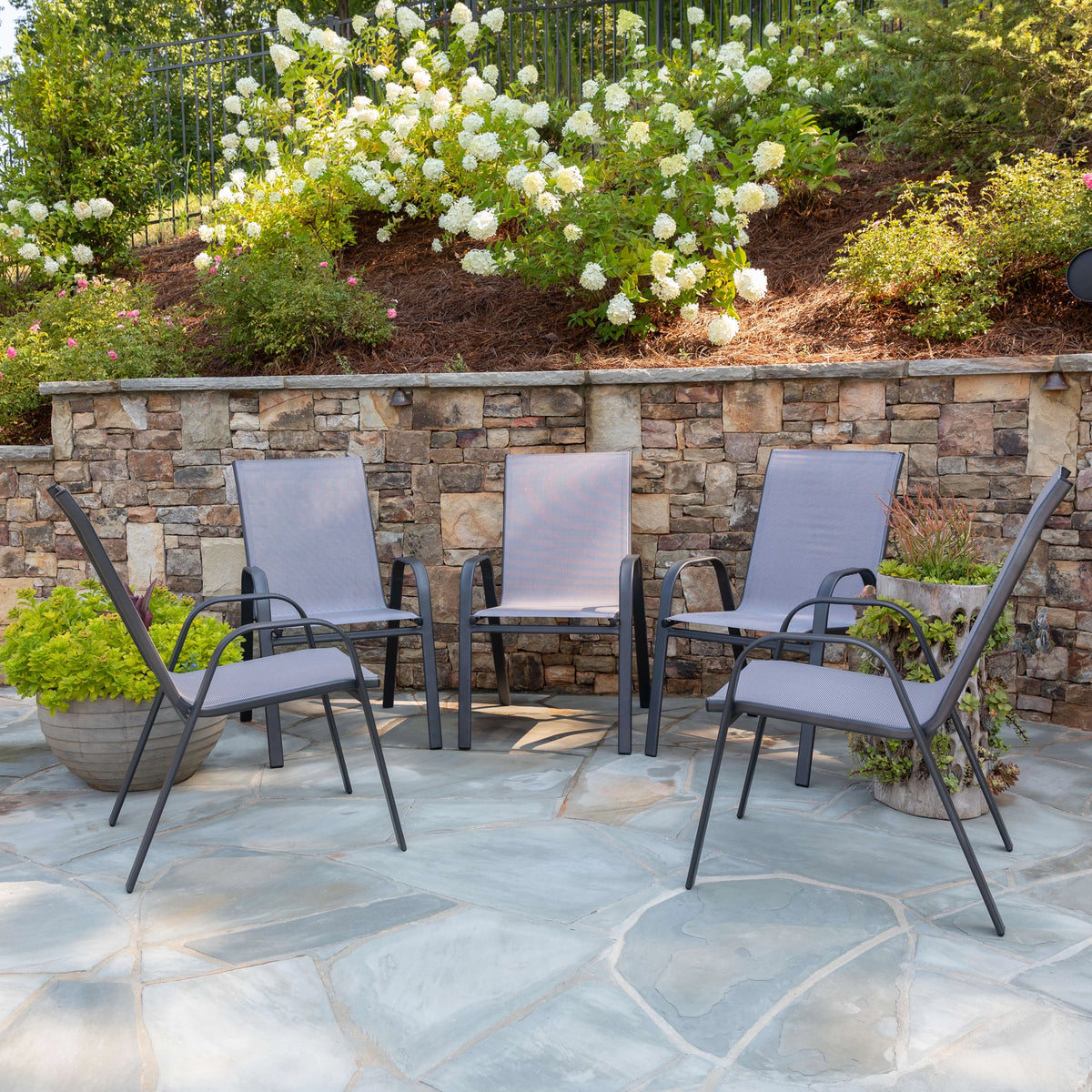 Gray 5 Pack Outdoor Stack Chair with Metal Frame O120828