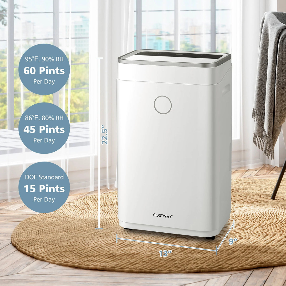 60-Pint Dehumidifier with 3-Color Digital Display P70375
