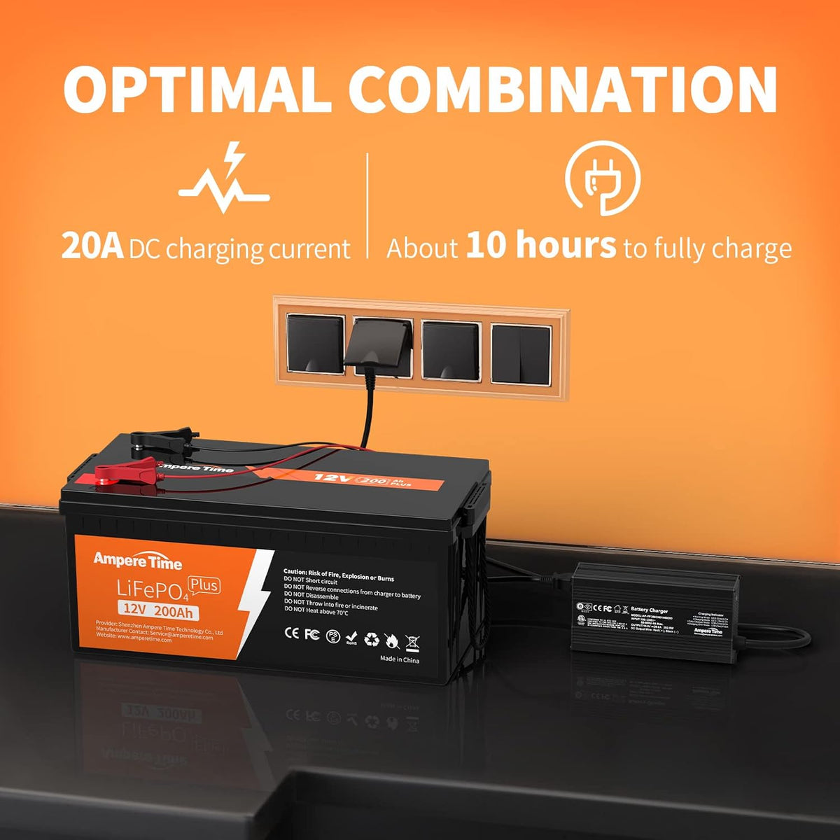 12V 200Ah LiFePO4 Battery with 20A Lithium Battery Charger T3611