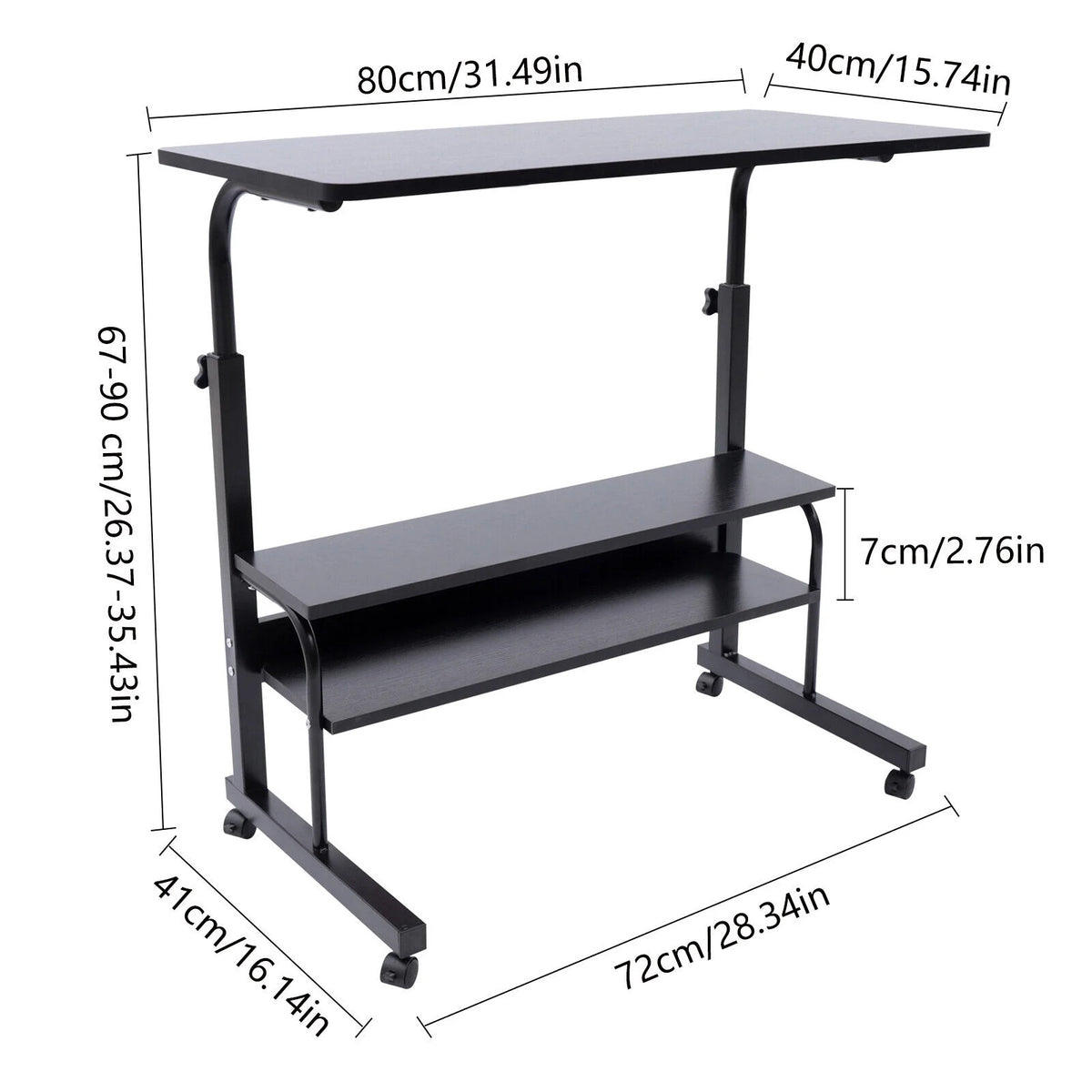 C-Shaped Rolling Sofa Side Table with Shelves Height Adjustable A3142