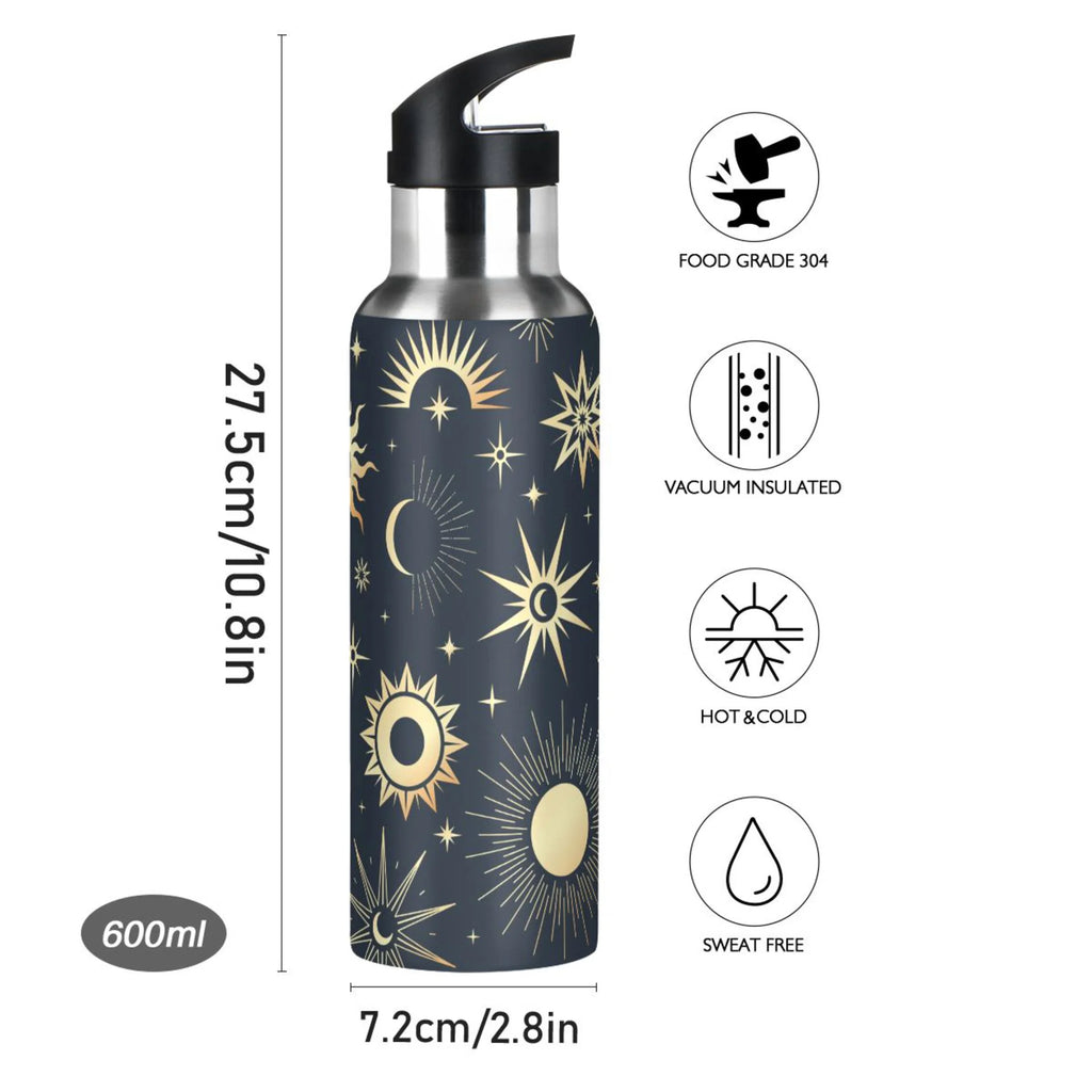 Gold Sun Moon Stars Stainless Steel Insulated Water Bottle M827148