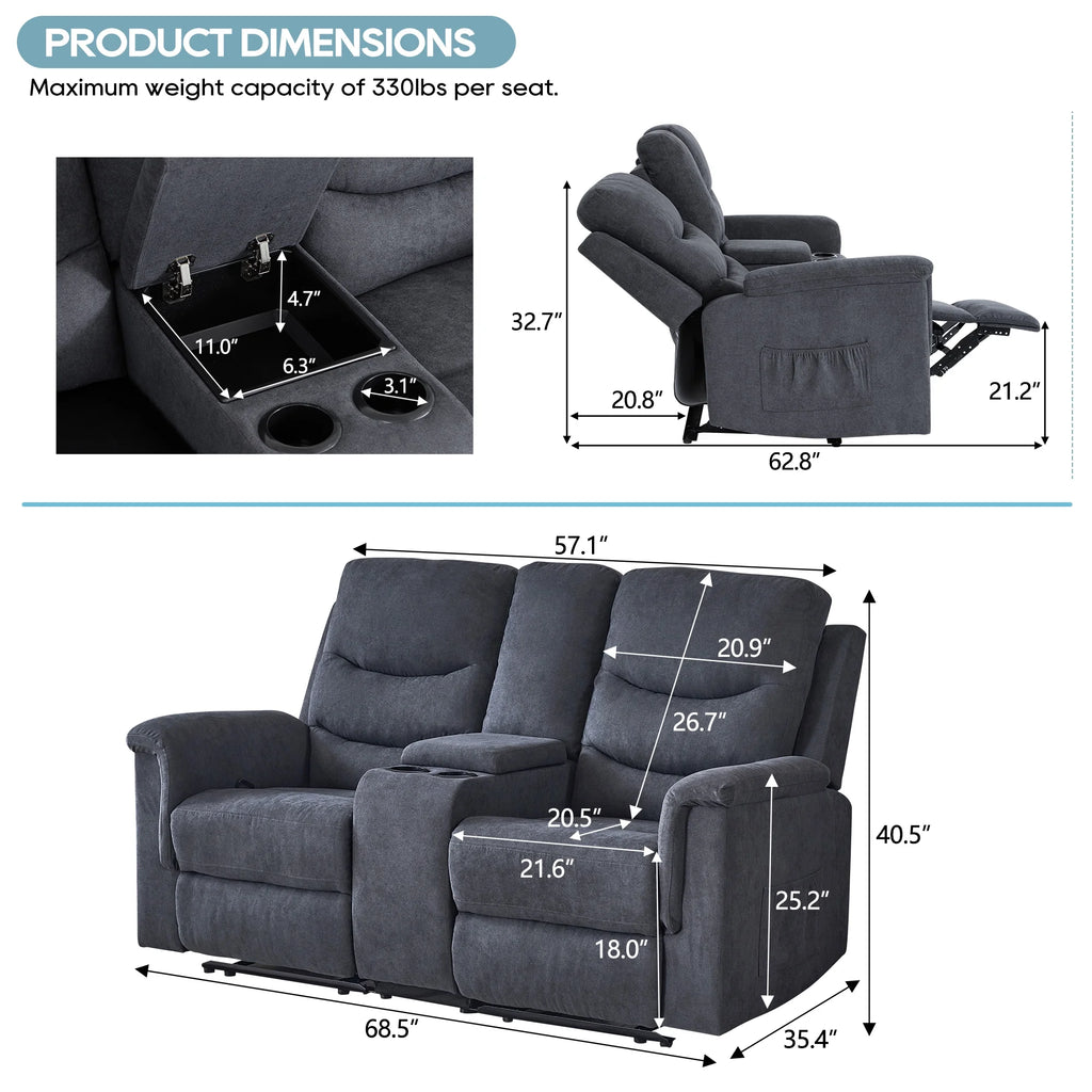 Grey Double Recliner Loveseat with Console and Cup Holder K83410