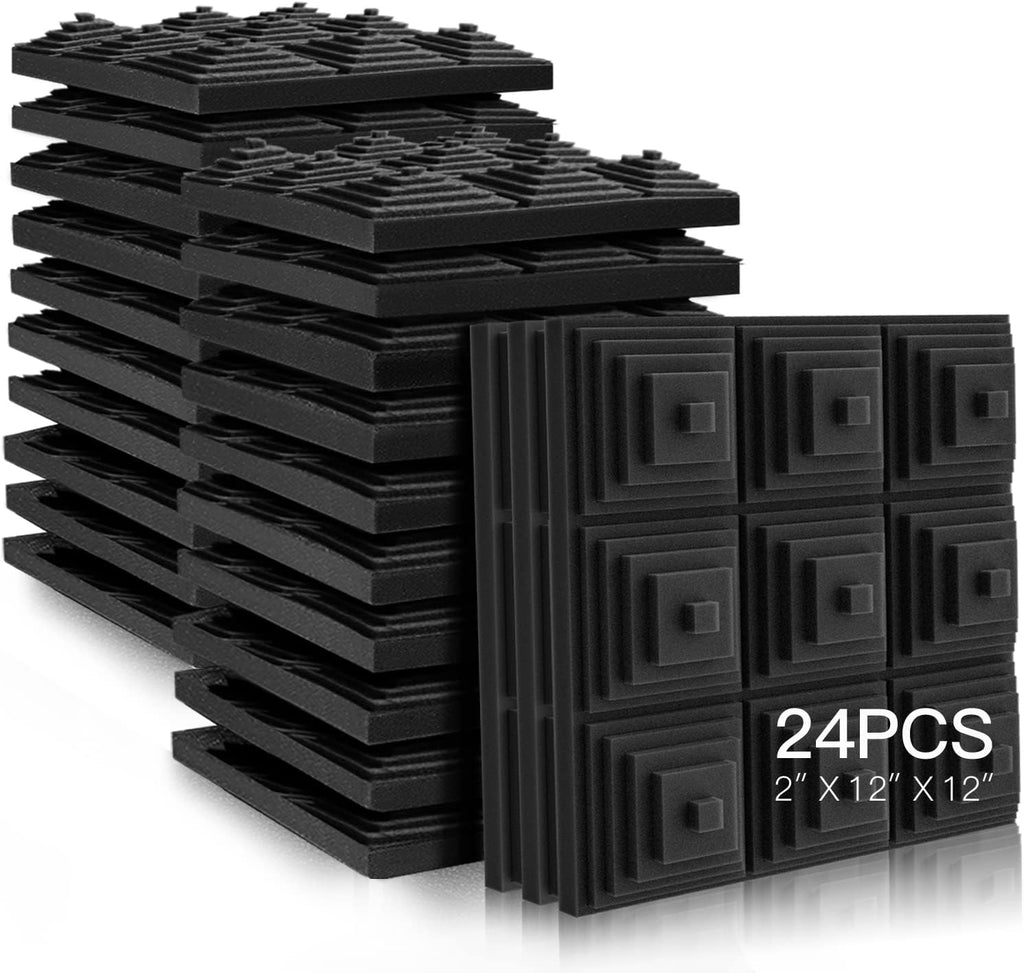 24 Pack High Density Acoustic Foam Panels 2" x 12" x 12" G2322