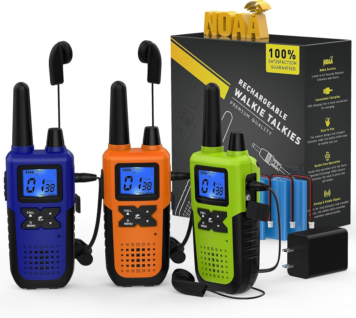 3 Pack Long Range 2 Way Radios with Earpiece and Mic Set USB Charger Battery Weather Alert Y2136