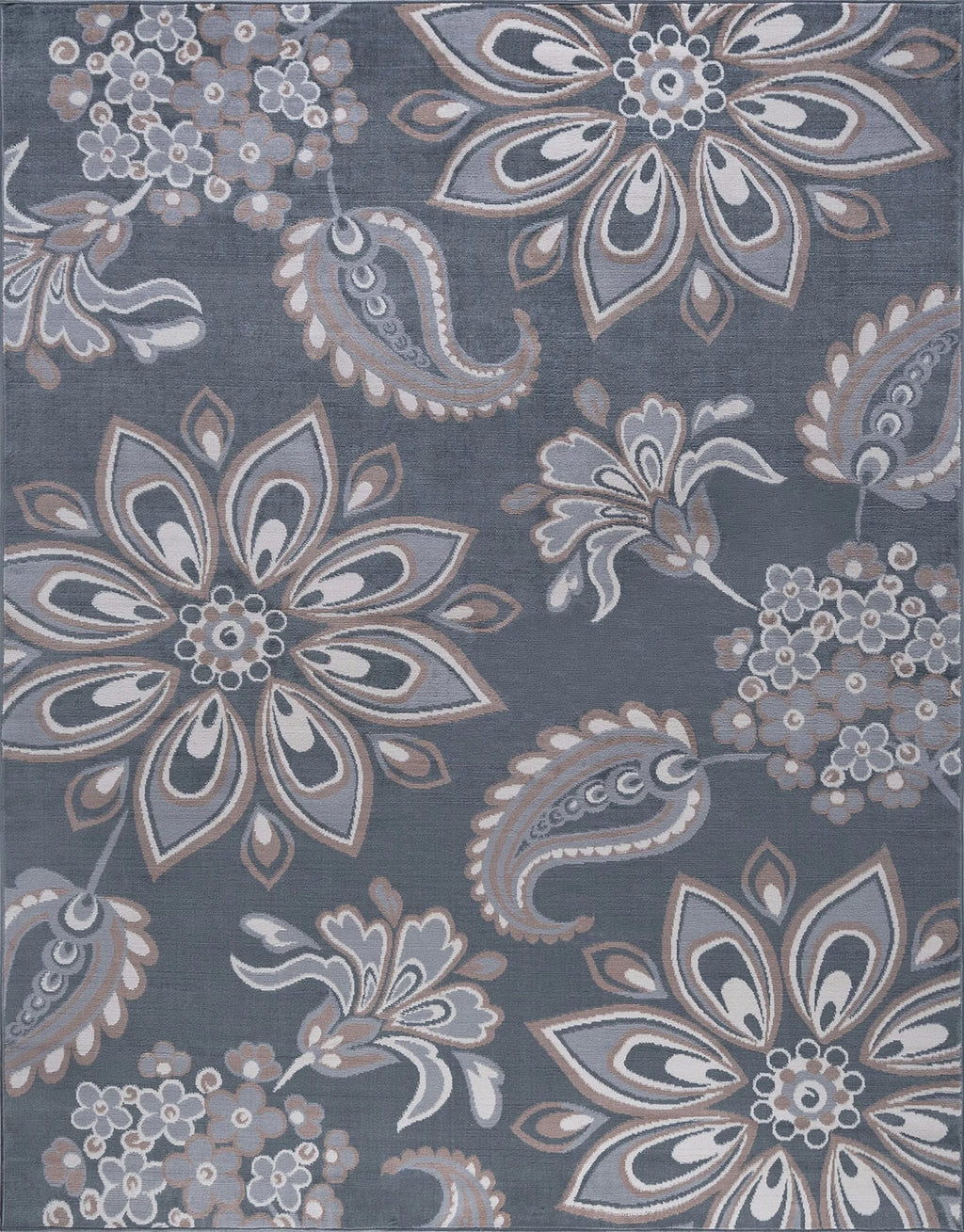 5' x 7' Gray and Cream Polypropylene Indoor Area Rug O793